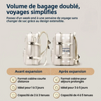 Démonstration visuelle de l'extension de 10 cm permettant de moduler le volume du sac à dos ordinateur femme AeroPro.