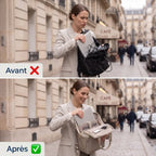 Comparatif avant après démontrant l'organisation parfaite du sac à dos ordinateur femme Albane