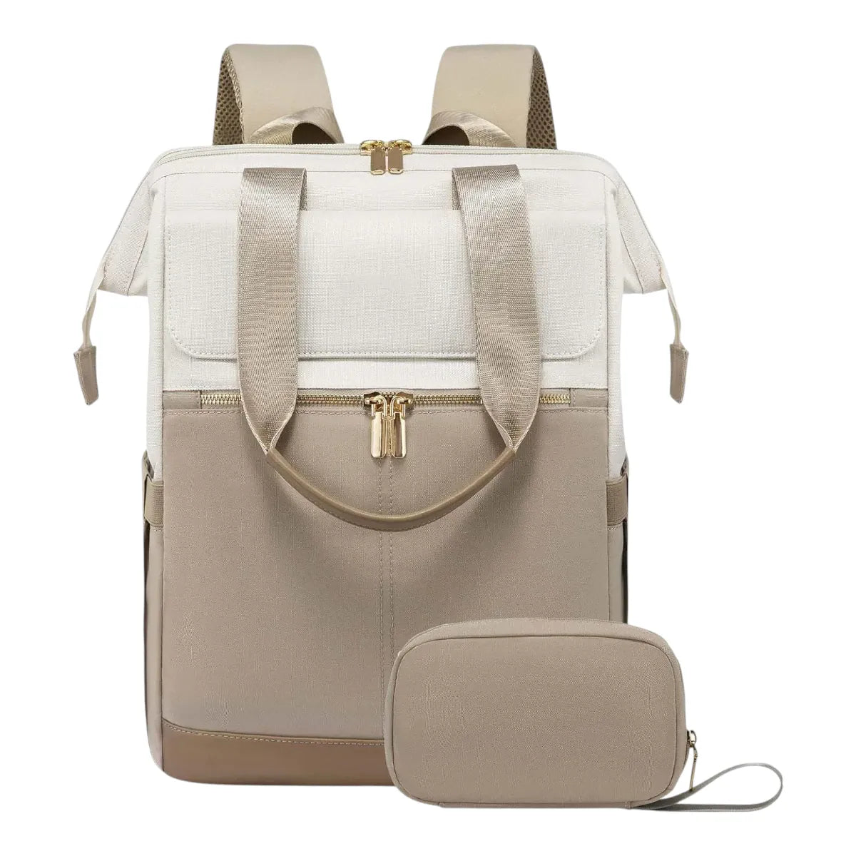 Sac à dos ordinateur femme Albane de couleur beige clair et taupe élégant