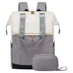 Sac à dos ordinateur femme Albane design blanc cassé et gris avec pochette