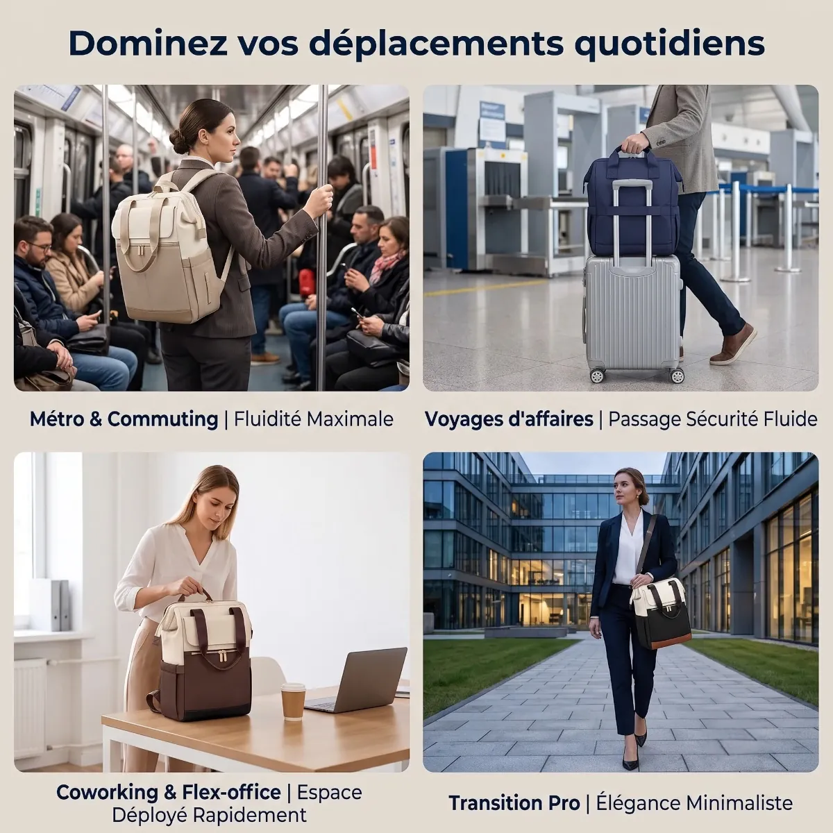 Les quatre différents modes de transport et cas d'utilisation du sac à dos ordinateur femme Albane