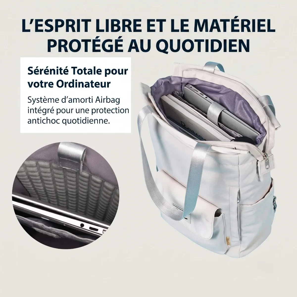 Intérieur du sac à dos ordinateur femme Allure avec protection airbag