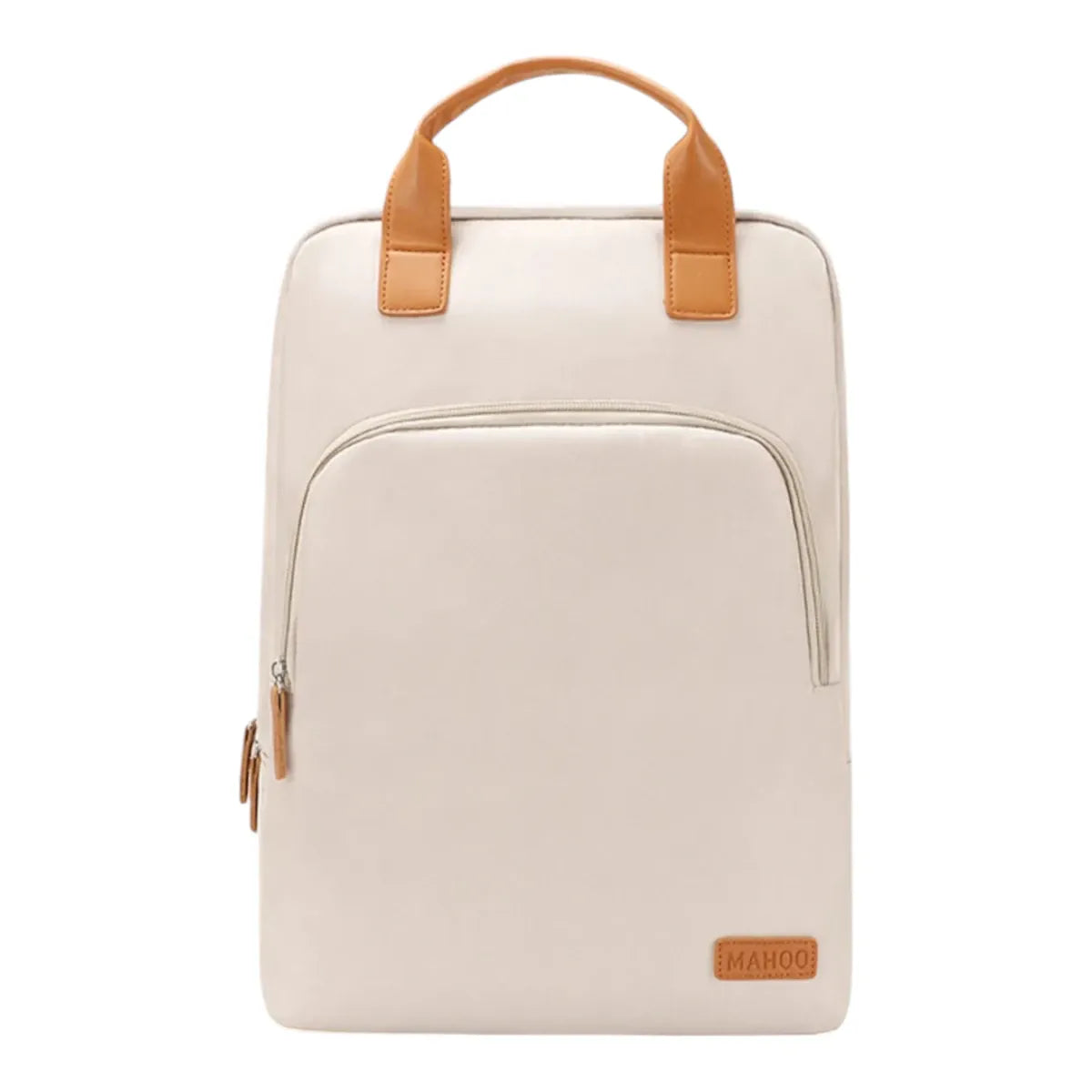 Sac à dos ordinateur femme Aura de couleur beige crème, vue de face sur fond blanc de style épuré.