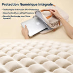 Zoom technique sur le compartiment de protection antichoc à coussins d'air du sac à dos ordinateur femme Aura.