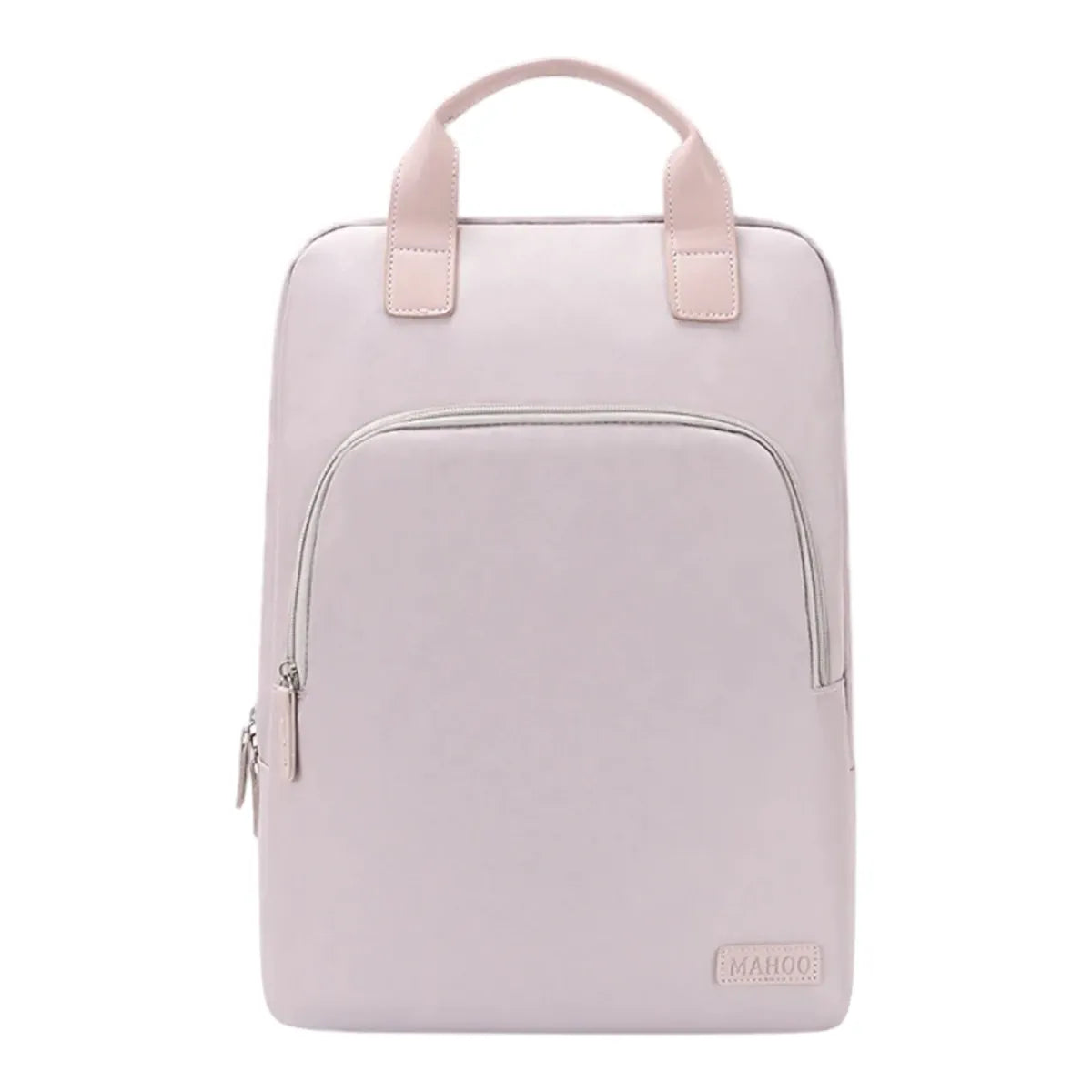 Sac à dos ordinateur femme Aura en version rose poudré avec poignées contrastées, vue de face.
