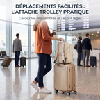 Sac à dos ordinateur femme Aurelia fixé sur le manche télescopique d'une valise cabine à l'aéroport.