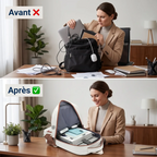 Comparatif avant et après utilisation du sac à dos ordinateur femme Avena pour le rangement