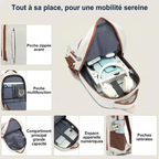 Vue détaillée des poches et rangements intérieurs du sac à dos ordinateur femme Avena