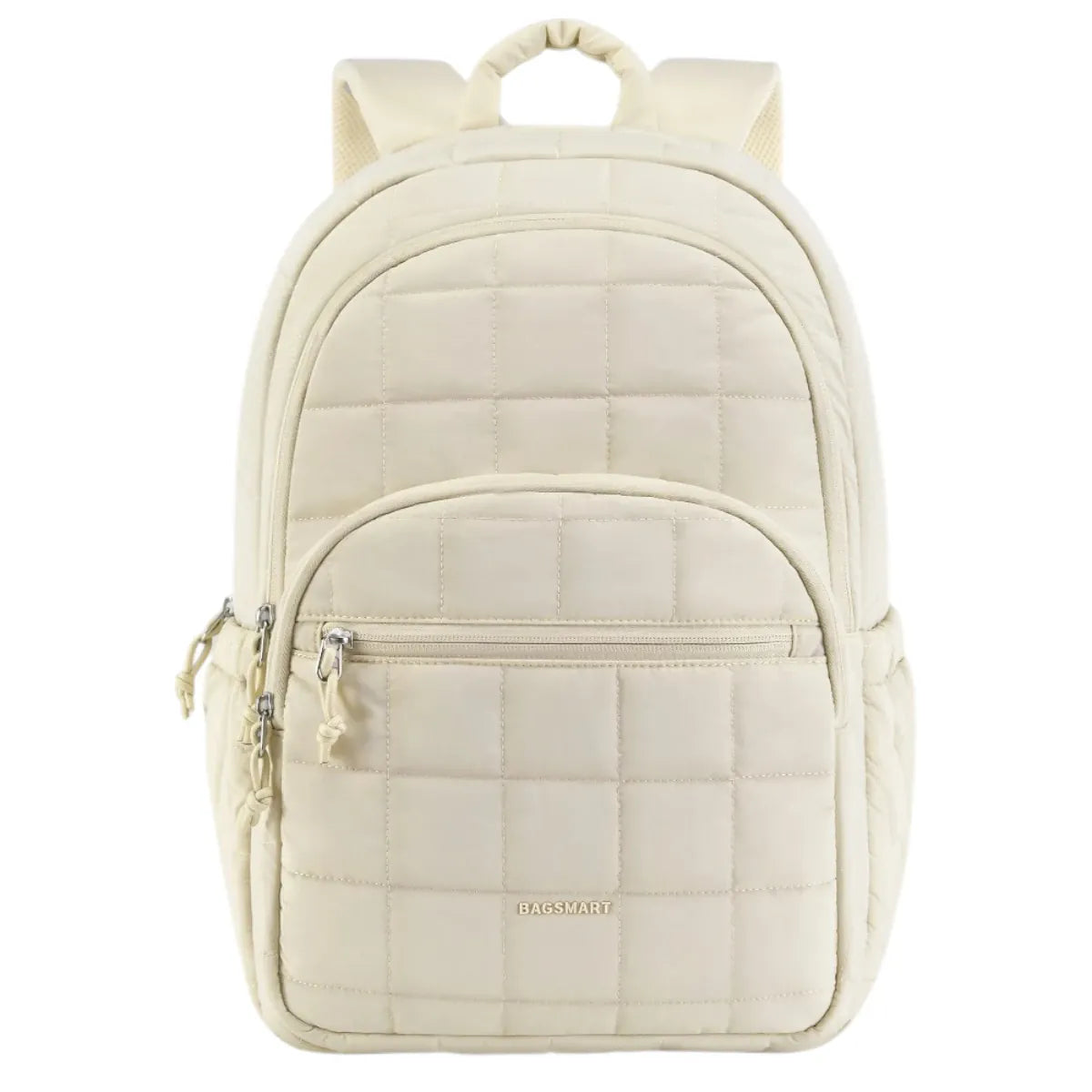 Sac à dos ordinateur femme Elya de couleur crème beige matelassé vue de face style business élégant