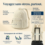 Dimensions en centimètres du sac à dos ordinateur femme Elya et démonstration de la sangle trolley pour bagage cabine