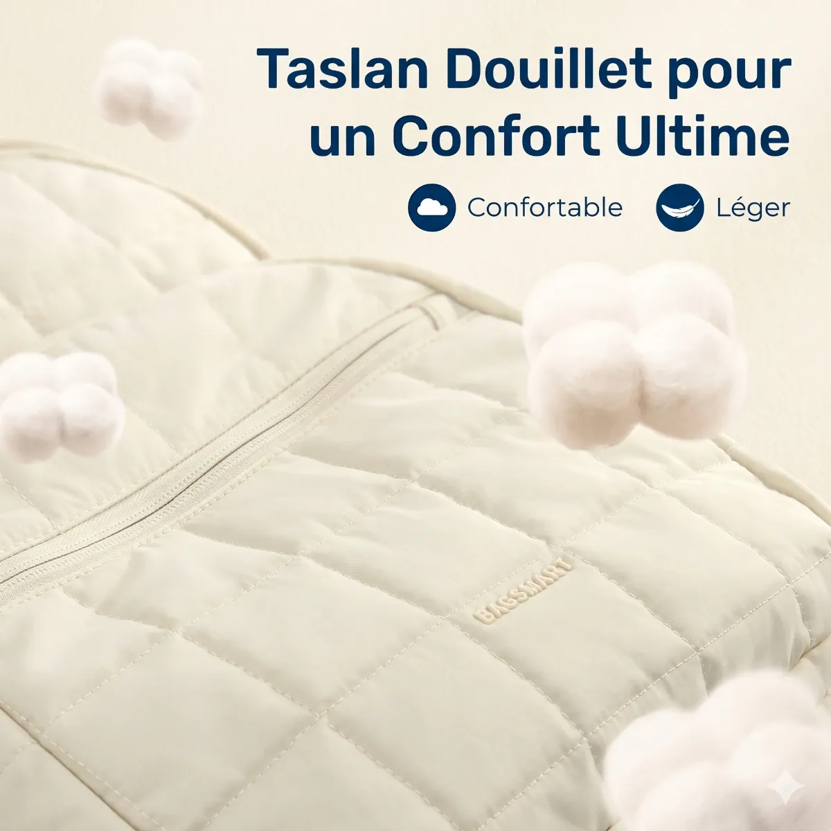 Texture rapprochée du tissu Taslan douillet et ultra léger composant le sac à dos ordinateur femme Elya