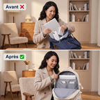Comparatif avant et après rangement avec le sac à dos ordinateur femme Irisia