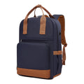Sac à dos ordinateur femme Kono bleu marine et marron présenté de face sur fond blanc de studio.