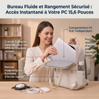 Femme active rangeant un ordinateur portable 15,6 pouces dans le sac à dos ordinateur femme Kora.