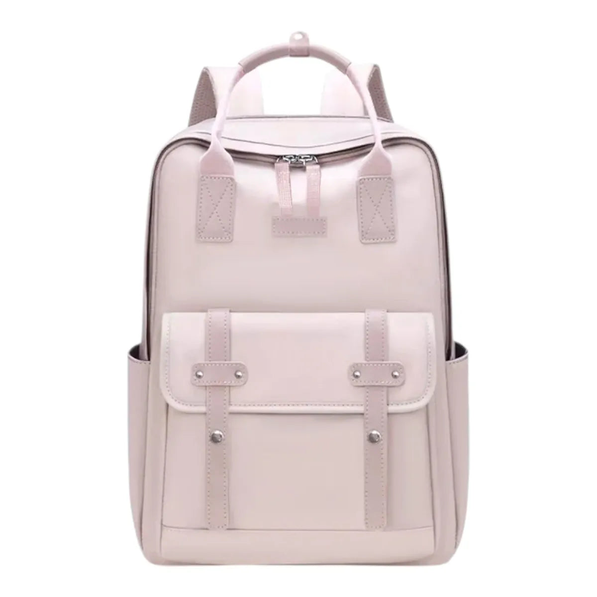 Sac à dos ordinateur femme Kora en version rose poudré, photo studio de face sur fond blanc.