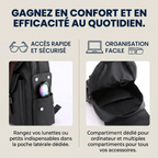 Focus sur le compartimentage optimisé et la poche latérale du sac à dos ergonomique femme Linéa.