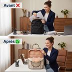 Comparatif avant/après de l'organisation avec le sac à dos ordinateur femme Lotusia