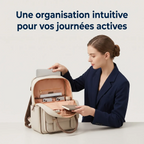 Femme rangeant ses affaires de bureau dans le sac à dos ordinateur femme Lotusia