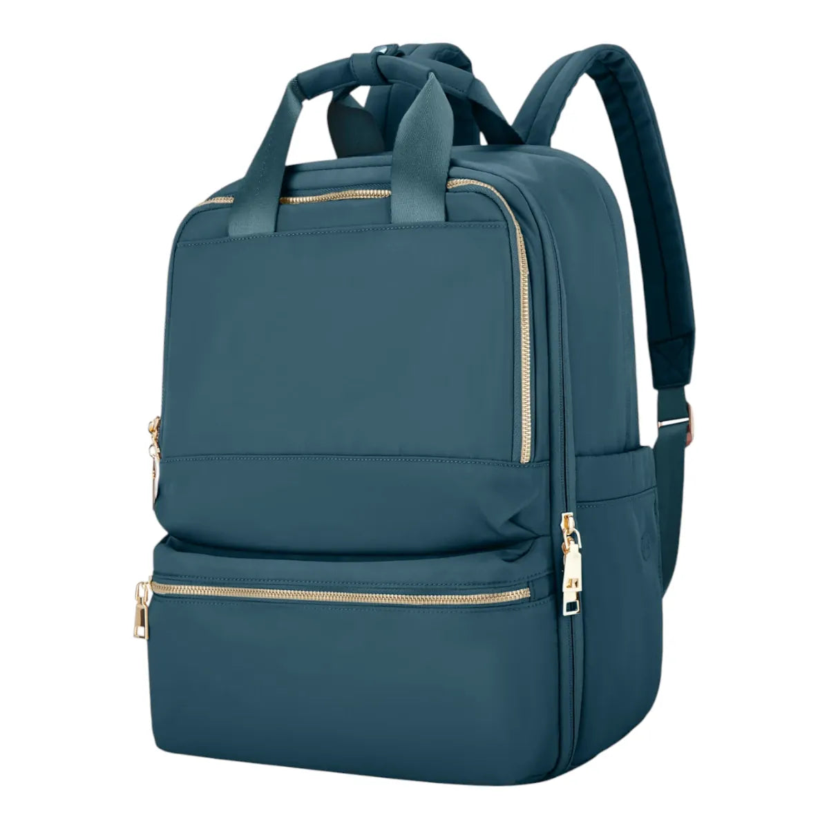 Sac à dos ordinateur femme Lyra de couleur bleu canard, vue de face studio.