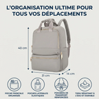 Infographie technique avec dimensions et caractéristiques du sac à dos ordinateur femme Lyra