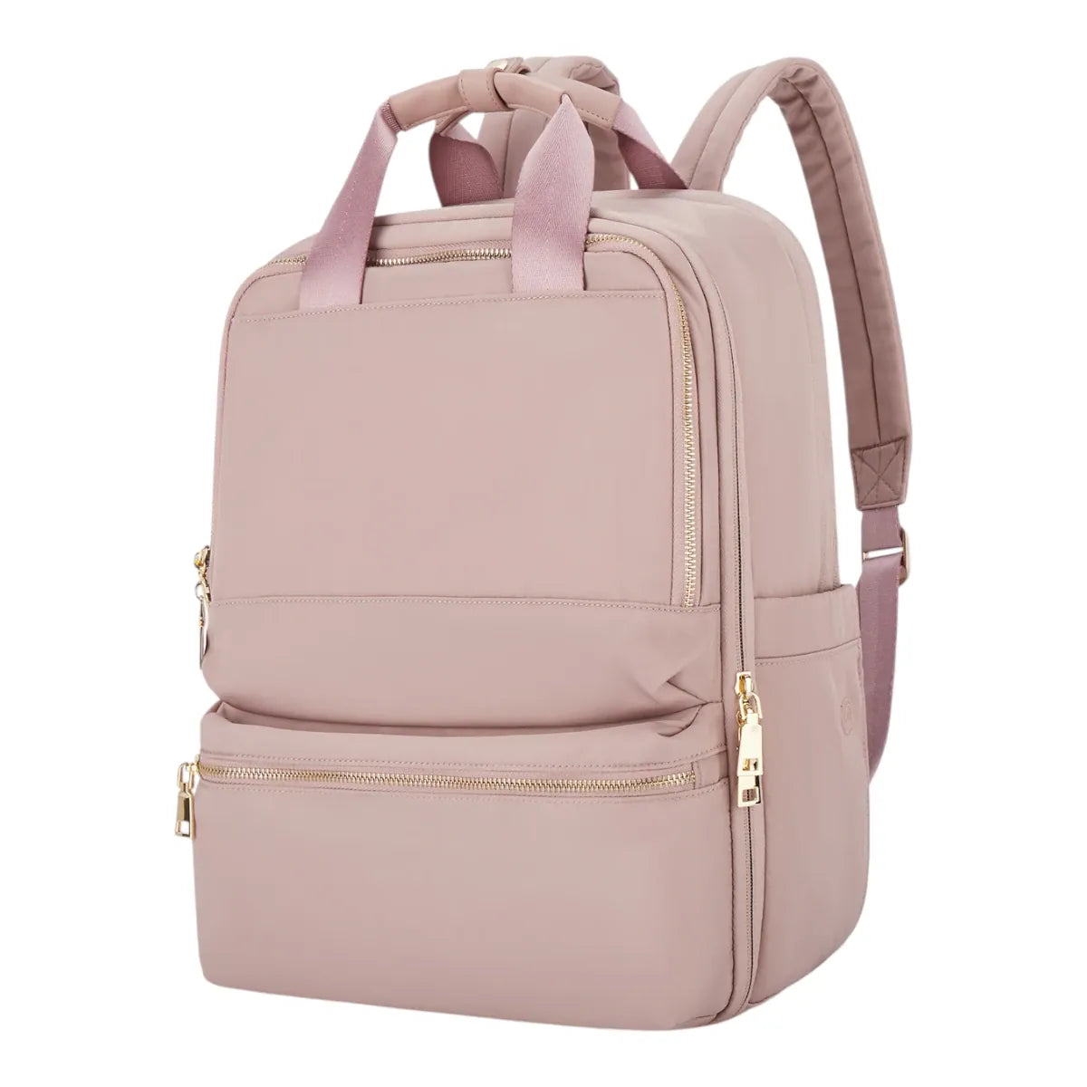 Sac à dos ordinateur femme Lyra de couleur rose poudré, vue de face studio.