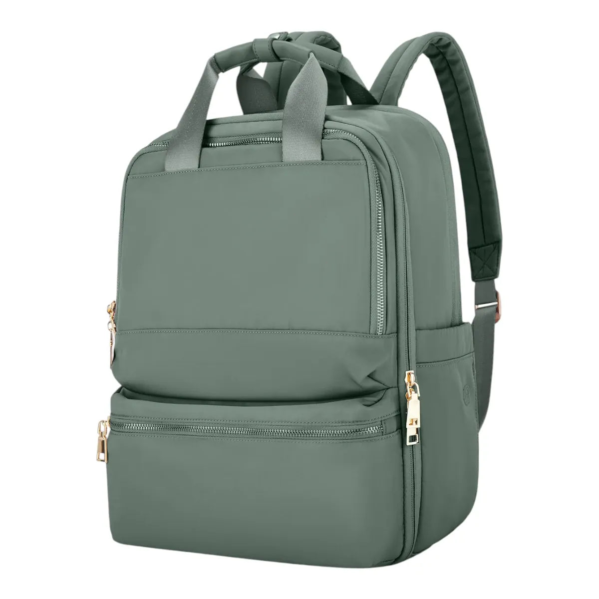 Sac à dos ordinateur femme Lyra de couleur vert sauge, vue de face studio.