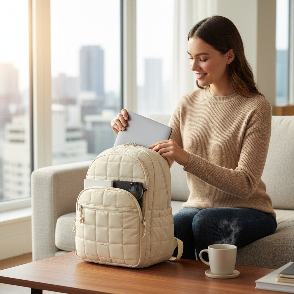 Sac À Dos Ordinateur Femme Matelassé 15,6 Pouces