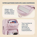 Détails des compartiments spacieux et poches extérieures du sac à dos PC portable femme Nuage.