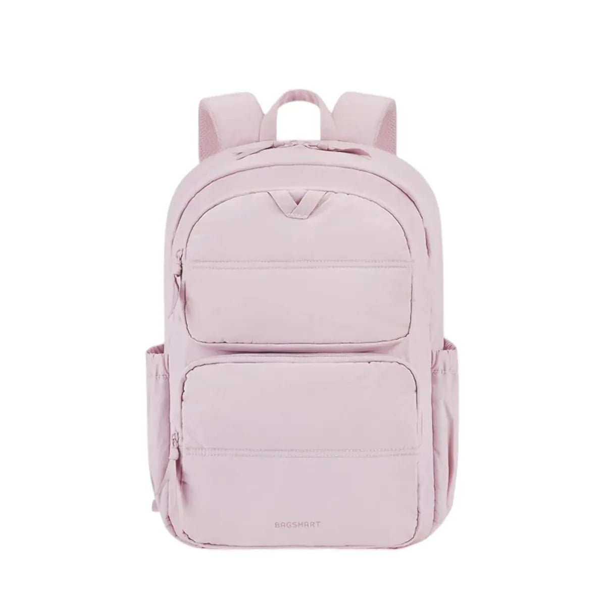 Sac à dos ordinateur femme Nuage rose poudré cosy - Photo studio de face.