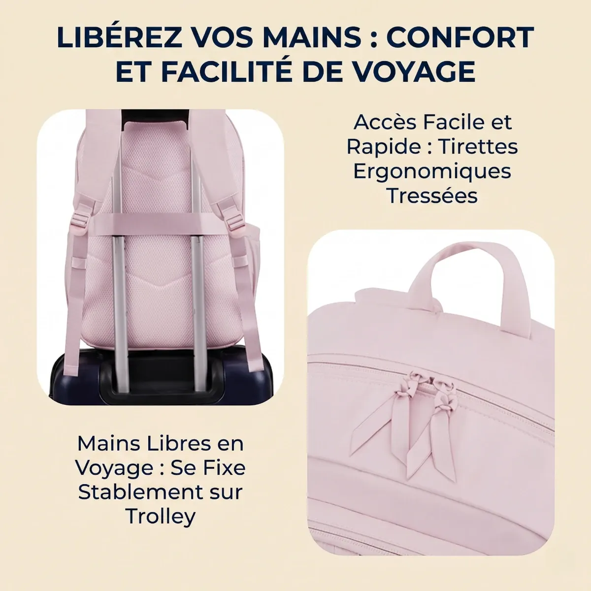 Passant pour poignée de valise trolley et tirettes de fermeture du sac à dos ordinateur femme Nuage.