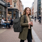 Femme active portant le sac à dos ordinateur femme Onyxium lors d'un déplacement professionnel en ville.