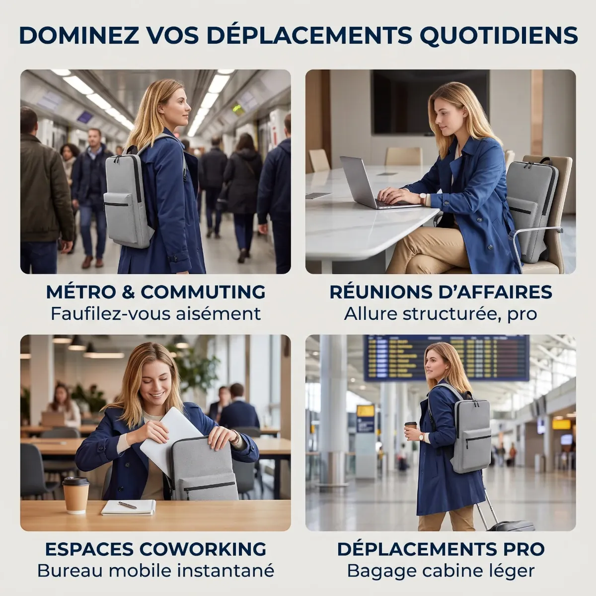Les différents usages du sac à dos ordinateur Pluma : métro, réunion, coworking et aéroport