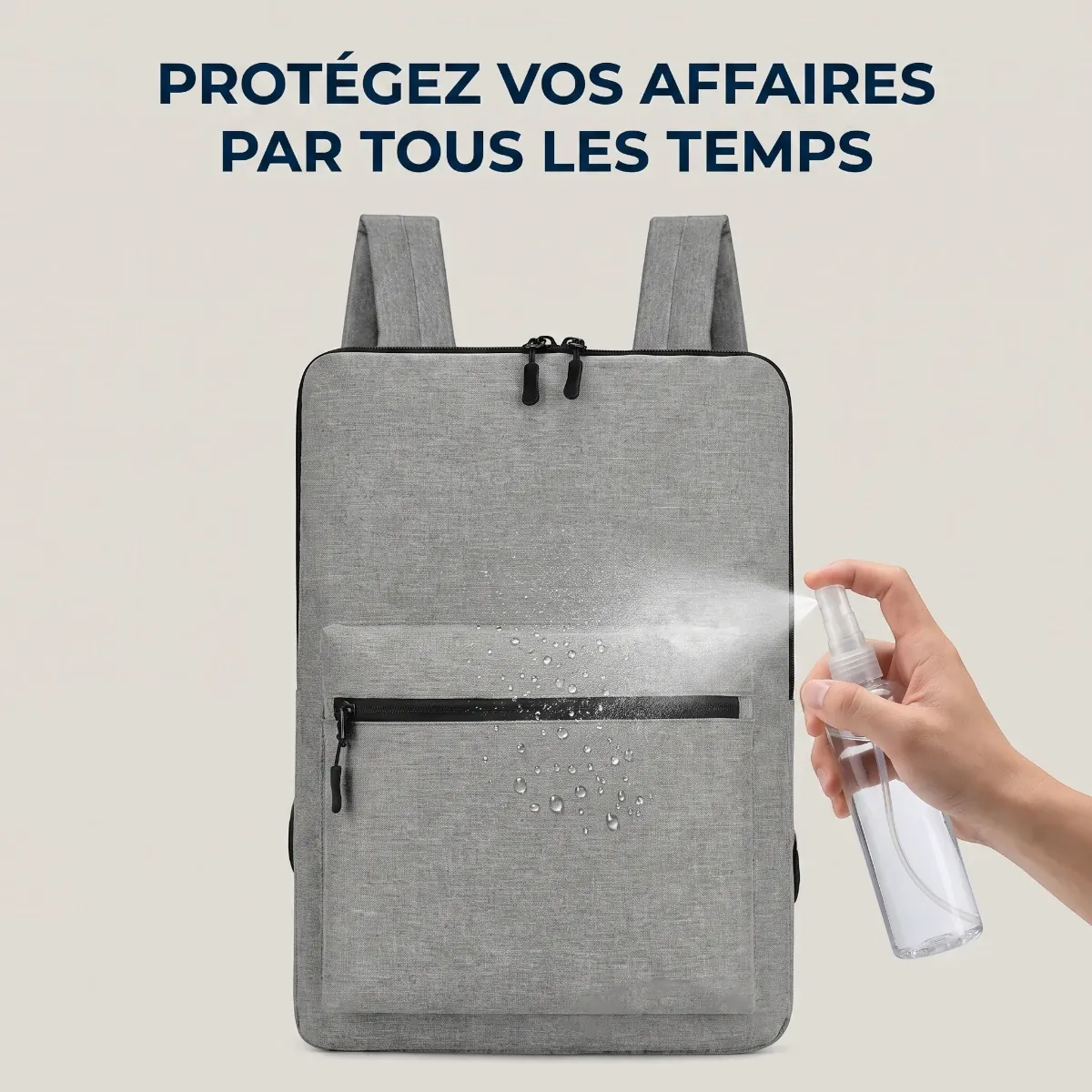 Test d'imperméabilité prouvant la résistance à l'eau du sac à dos Pluma