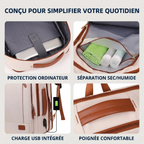 Zoom sur la protection ordinateur matelassée et la séparation sec/humide du sac à dos ordinateur femme Prisme