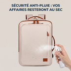 Test d'étanchéité et sécurité anti-pluie sur le tissu hydrophobe du sac à dos ordinateur femme Prisme
