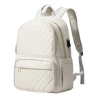 Version crème blanc cassé du sac à dos ordinateur femme Séléné avec fermetures dorées premium.