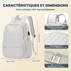 Infographie des dimensions et caractéristiques techniques du sac à dos ordinateur femme Séléné de 25L.