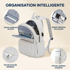 Compartimentage et organisation intelligente du sac à dos ordinateur femme Séléné avec poches dédiées.