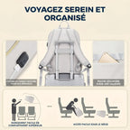 Sac à dos ordinateur femme Séléné fixé sur une valise pour voyage cabine et déplacements professionnels.