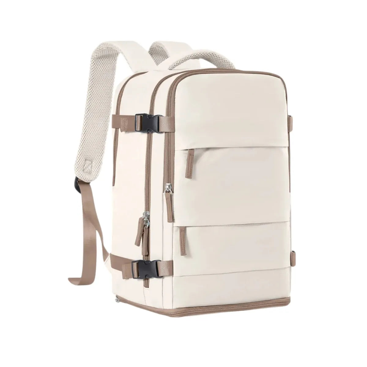 Sac à dos ordinateur femme Sienne de Bureau Cosy, coloris crème et finitions marron chocolat sur fond blanc.