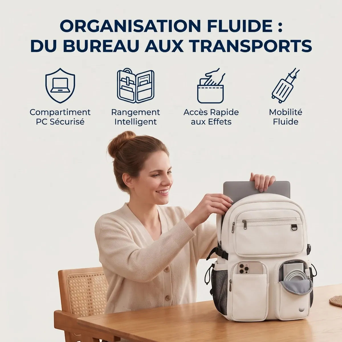 Rangement fluide d'un PC portable dans le sac à dos ordinateur femme Urbana
