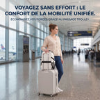 Sac à dos ordinateur femme Urbana fixé sur le passage trolley d'une valise cabine en aéroport