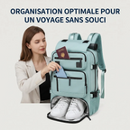 Rangement intérieur et compartiment à chaussures hermétique du sac à dos ordinateur femme Viatrix.