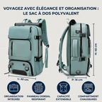 Infographie des dimensions exactes en centimètres du sac à dos ordinateur femme Viatrix.
