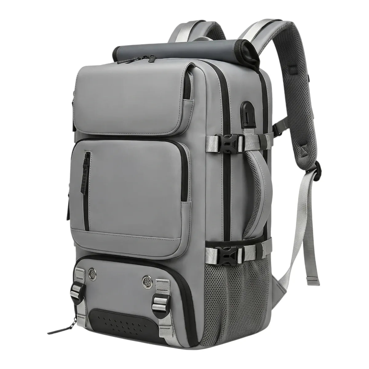 Sac à dos ordinateur femme Viatrix coloris Gris Minéral, vue de trois quarts sur fond blanc.