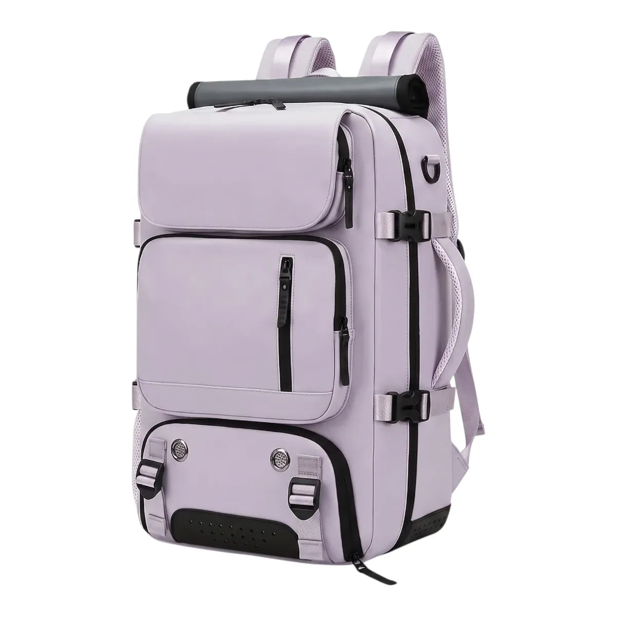 Sac à dos ordinateur femme Viatrix coloris Lilas Brume, vue de trois quarts sur fond blanc.