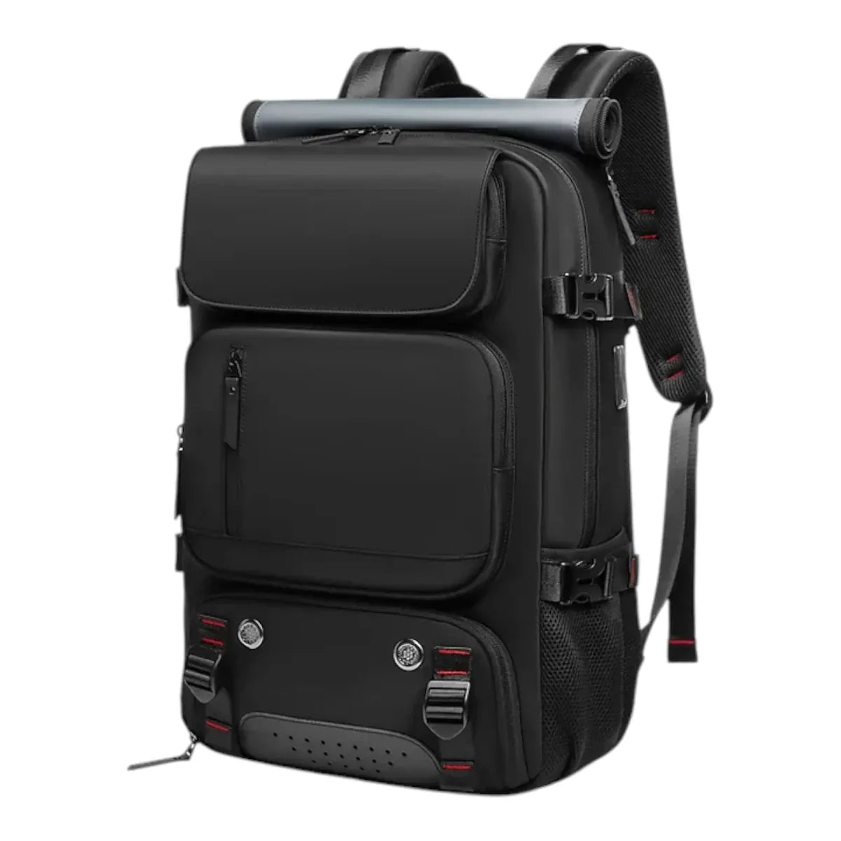 Sac à dos ordinateur femme Viatrix coloris Noir Carbone, vue de trois quarts sur fond blanc.