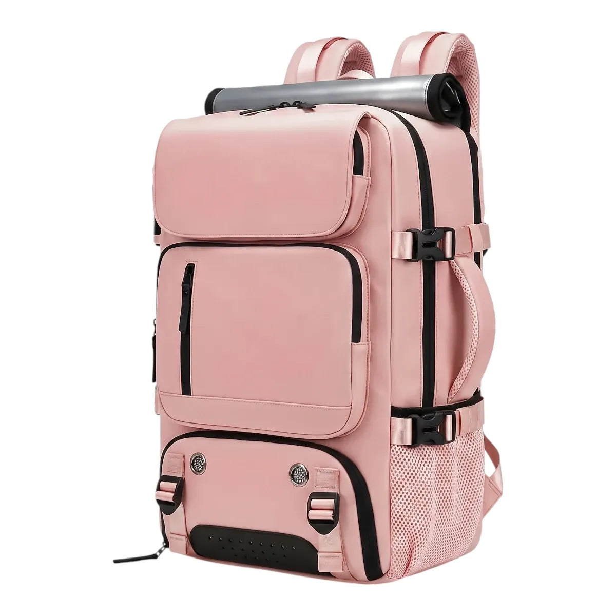 Sac à dos ordinateur femme Viatrix coloris Rose Poudré, vue de trois quarts sur fond blanc.