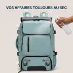 Test de résistance à l'eau et protection hydrophobe du sac à dos ordinateur femme Viatrix.