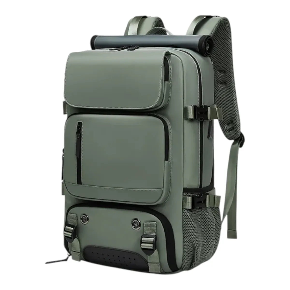 Sac à dos ordinateur femme Viatrix coloris Vert Sauge, vue de trois quarts sur fond blanc.